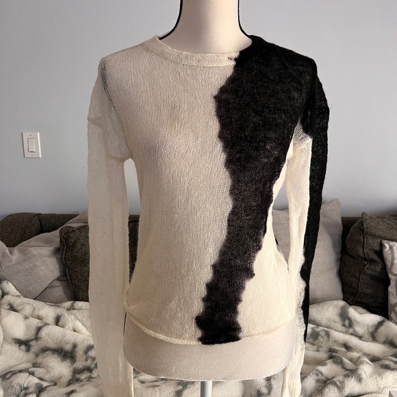 ASOS Color block Sheer Sweater Black and Offt white c - Picture 3 of 12